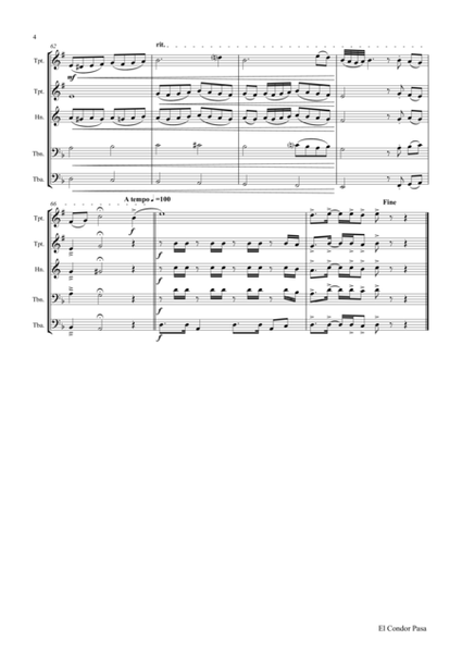 El Condor pasa - Peruvian Folk Song - Brass Quintet image number null