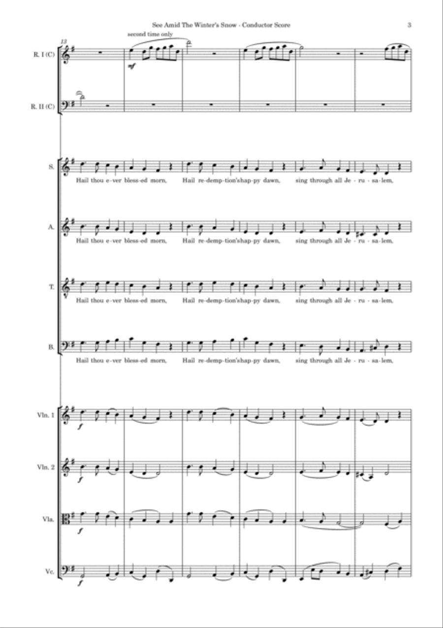See Amid The Winter's Snow – SATB, String 4tet and flexible woodwind – Score and parts SATB scores gallery preview page 3