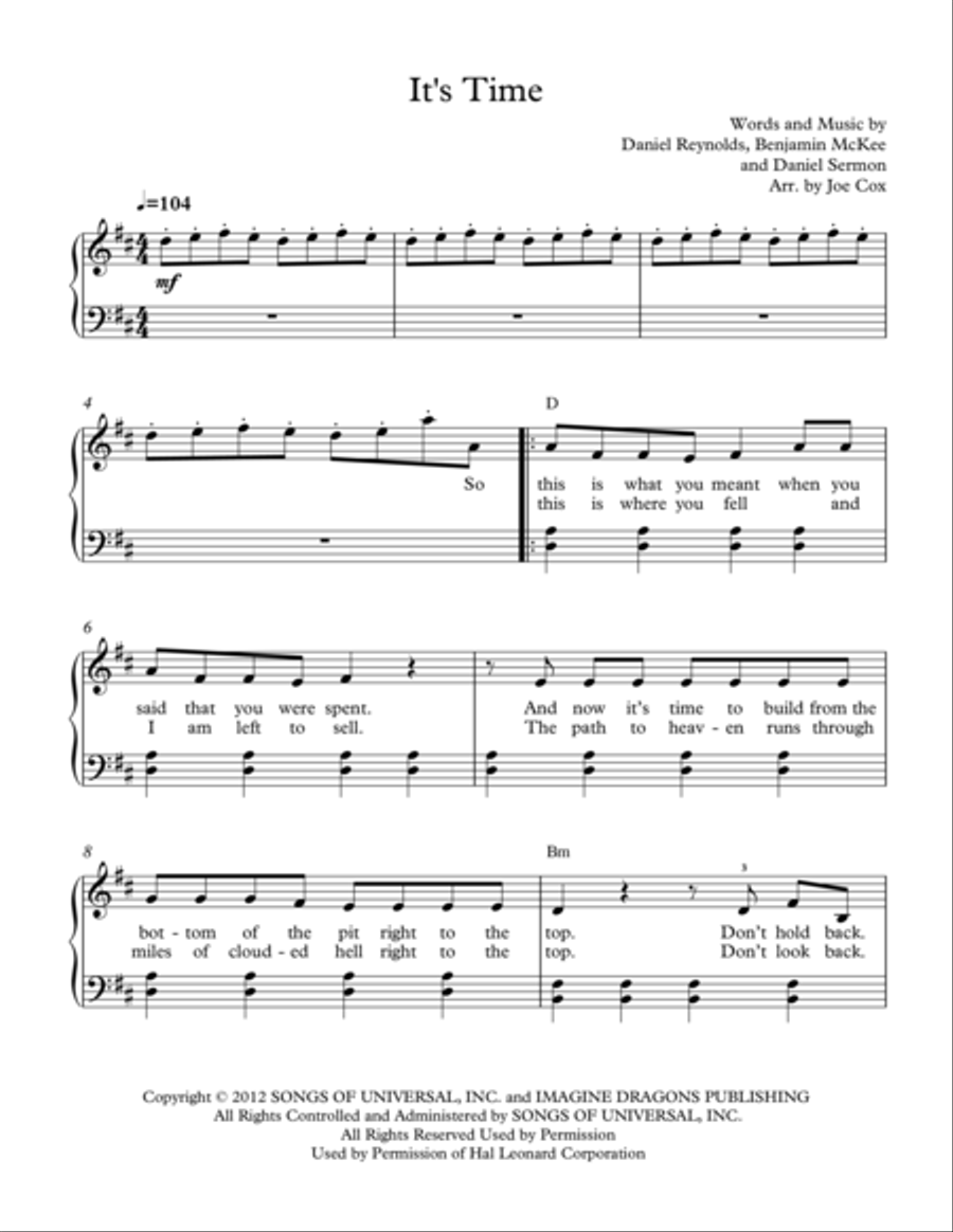 It's Time Piano, Vocal, Guitar scores gallery preview page 1