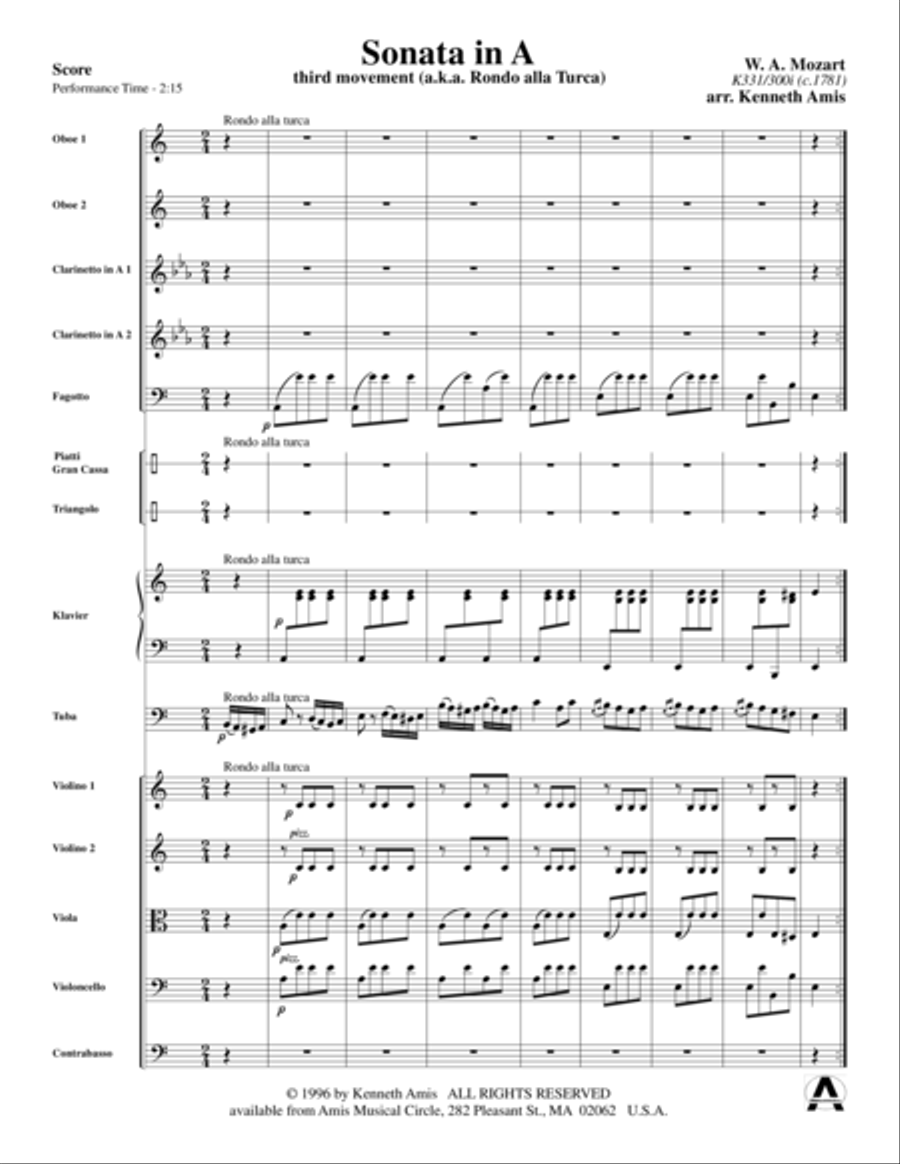 Piano Sonata in A (Third Movement --a.k.a. Turkish March) for tuba and chamber orchestra Chamber Orchestra scores gallery preview page 4