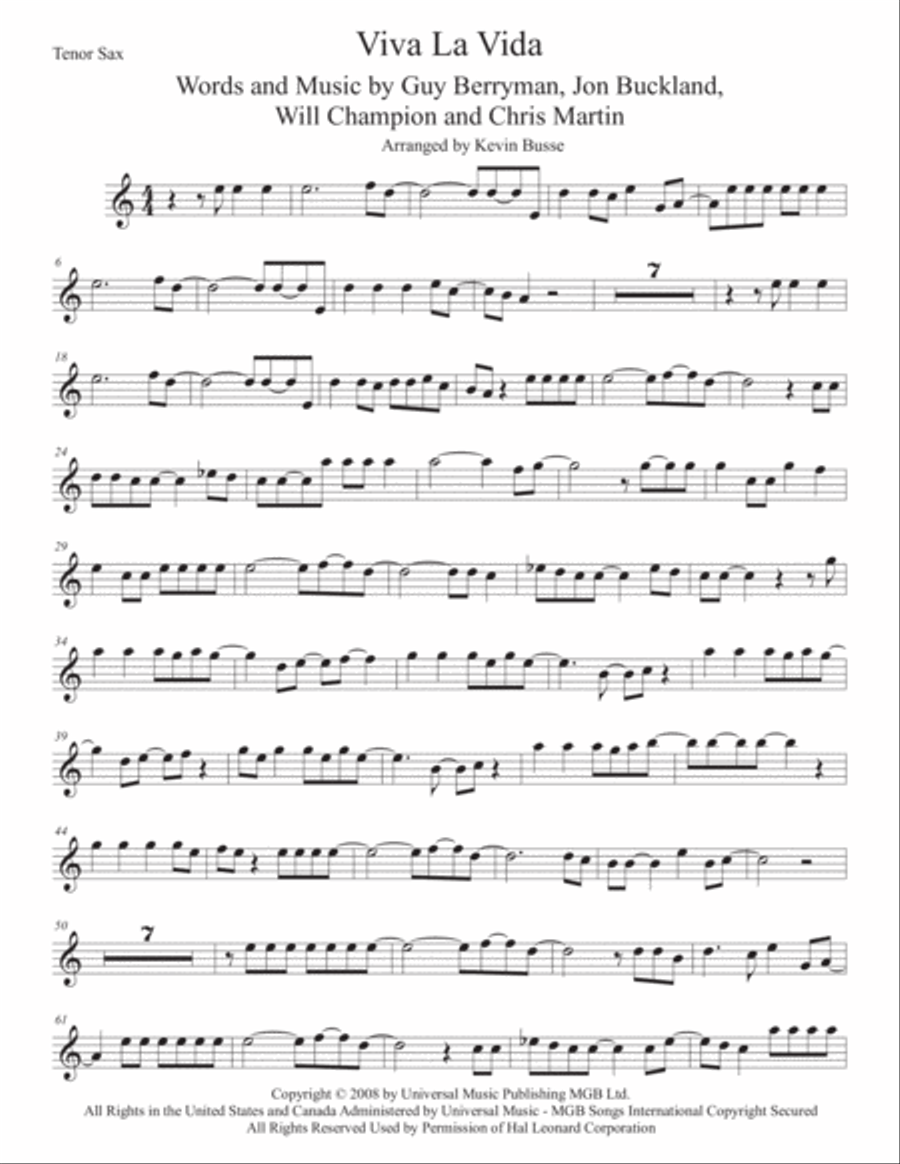 Viva La Vida Tenor Saxophone scores gallery preview page 1