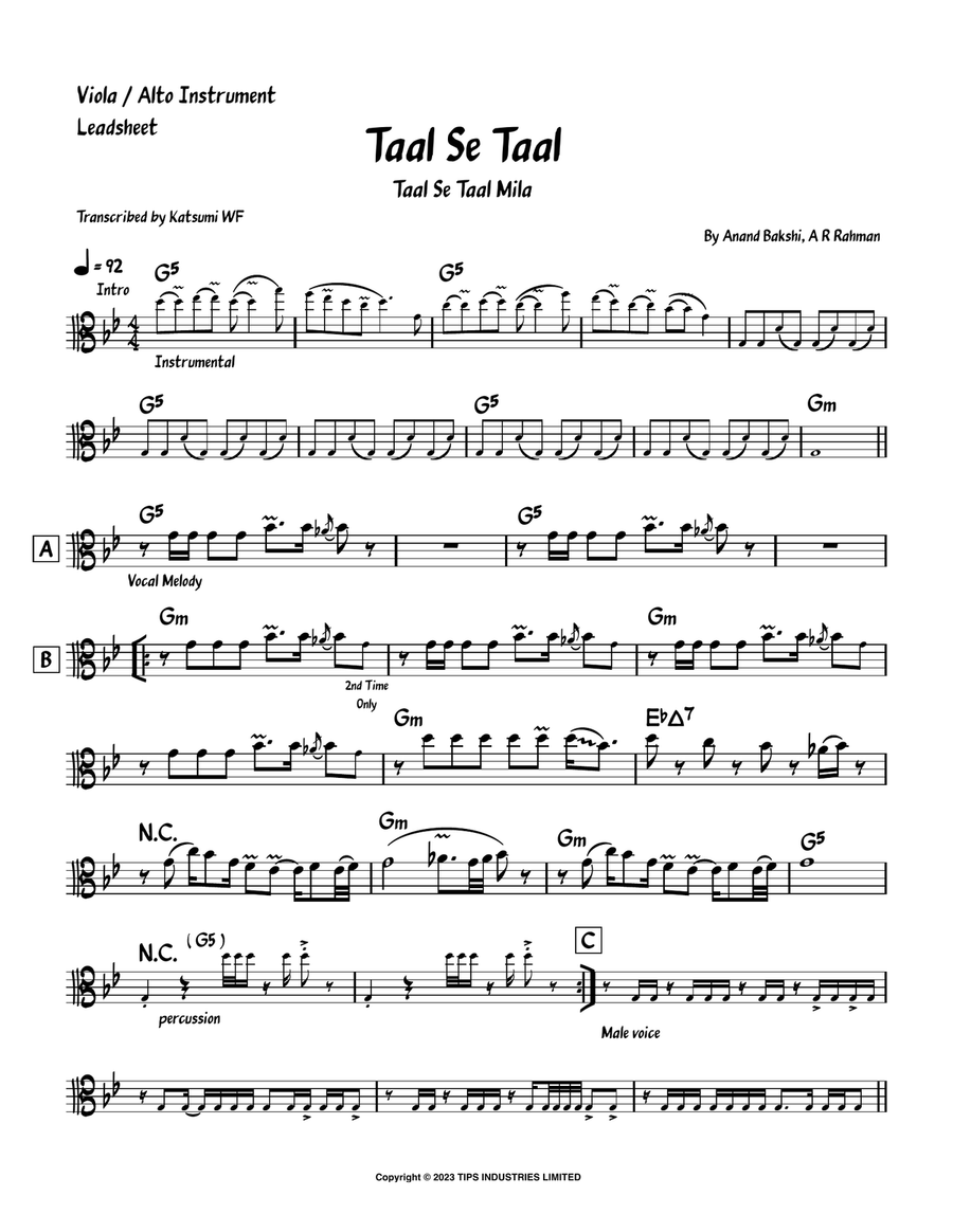 Taal Se Taal Viola Solo scores gallery preview page 1