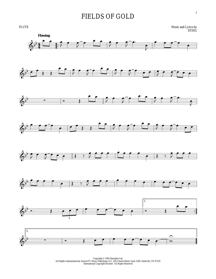 Fields Of Gold Fields Of Gold Flute Solo scores gallery preview page 1