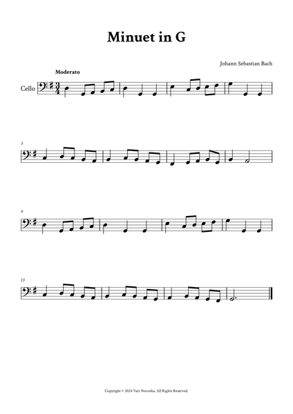 Minuet in G - For Easy Cello image number null