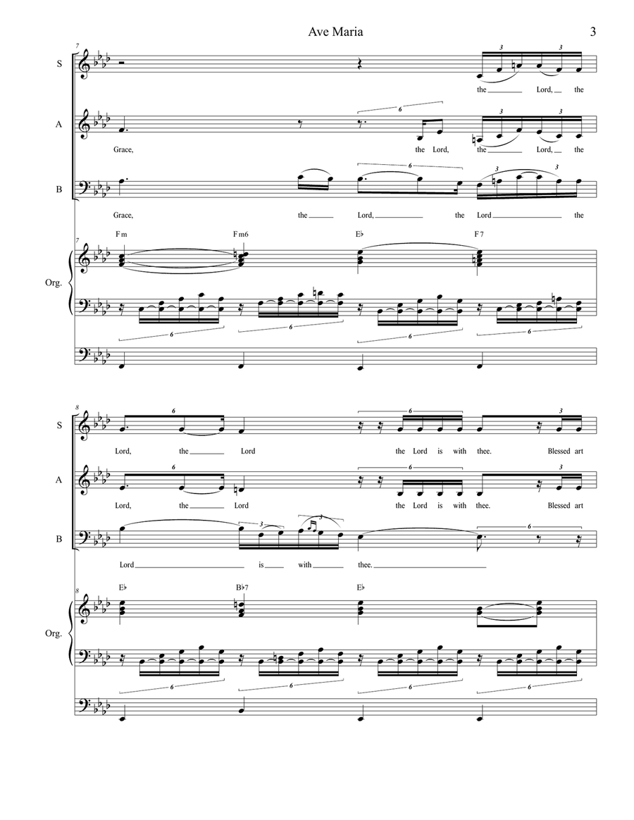 Ave Maria (for SAB- English Lyrics - Medium Key - Organ Accompaniment) 3-Part scores gallery preview page 4