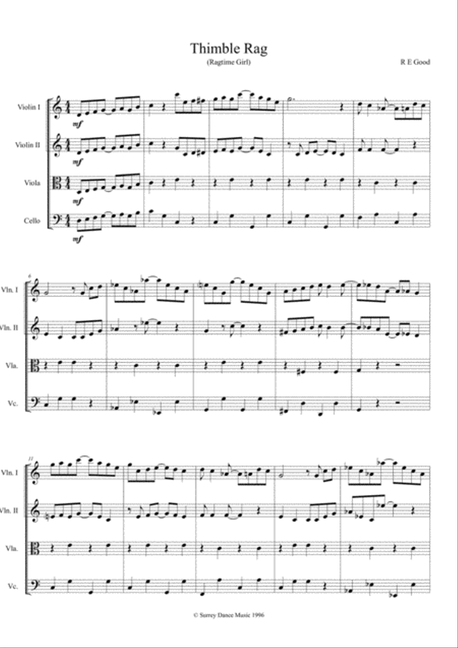 Thimble Rag (Ragtime Girl) String Quartet scores gallery preview page 1