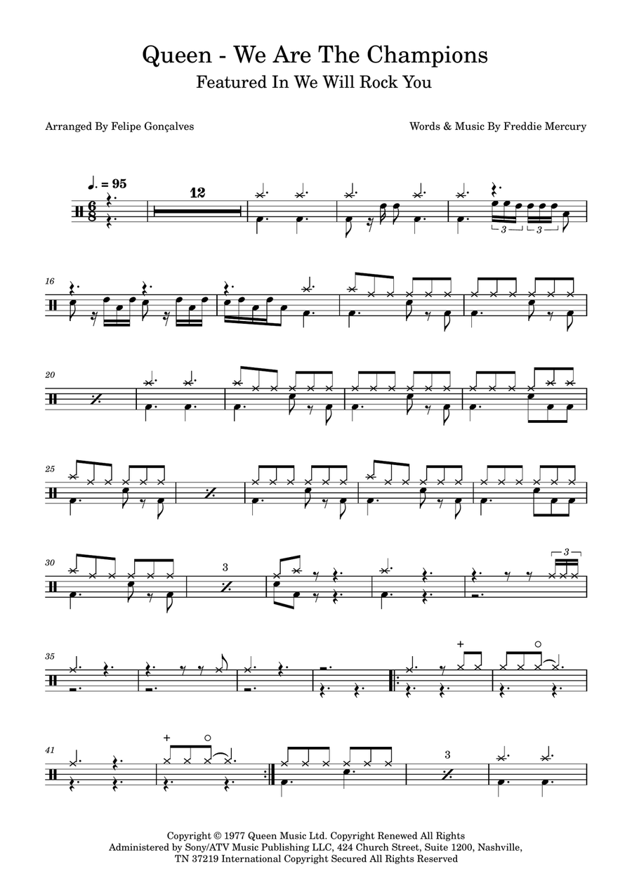 We Are The Champions We Are The Champions Drum Set scores gallery preview page 1