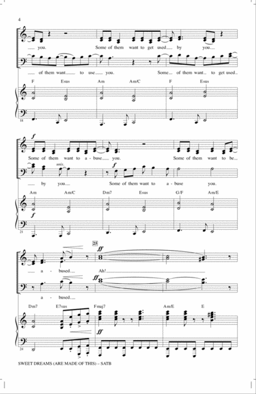 Sweet Dreams (Are Made Of This) 4-Part scores gallery preview page 3