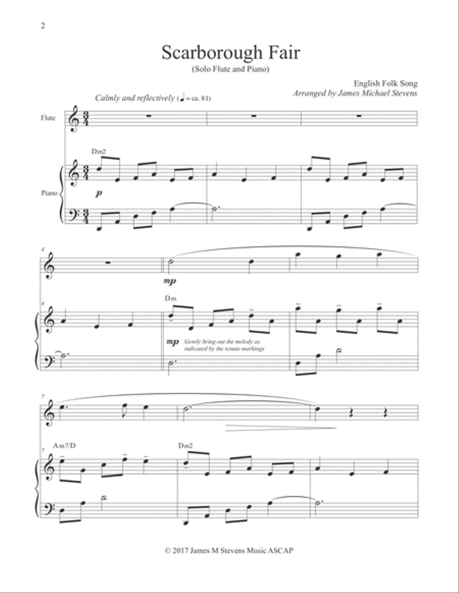 Scarborough Fair (Solo Flute & Piano) Flute Solo scores gallery preview page 2