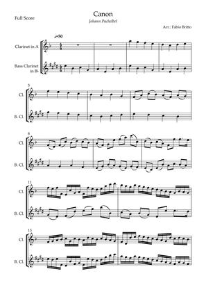 Canon - Johann Pachelbel (Wedding/Reduced Version) for Clarinet in A & Bass Clarinet in Bb Duo