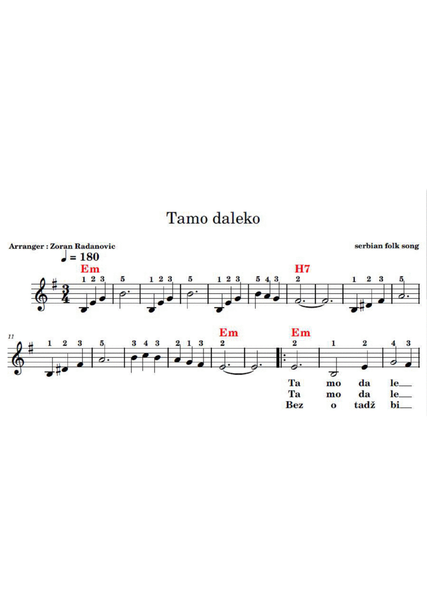 Tamo daleko - lead sheet with lyrics image number null