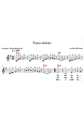 Tamo daleko - lead sheet with lyrics