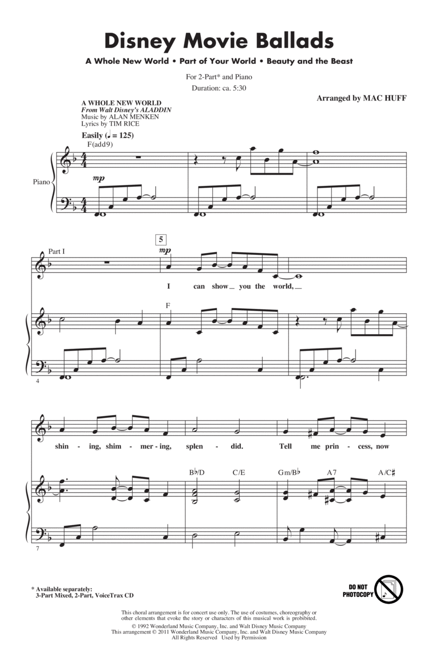 Disney Movie Ballads (Medley) (arr. Mac Huff) 2-Part scores gallery preview page 1