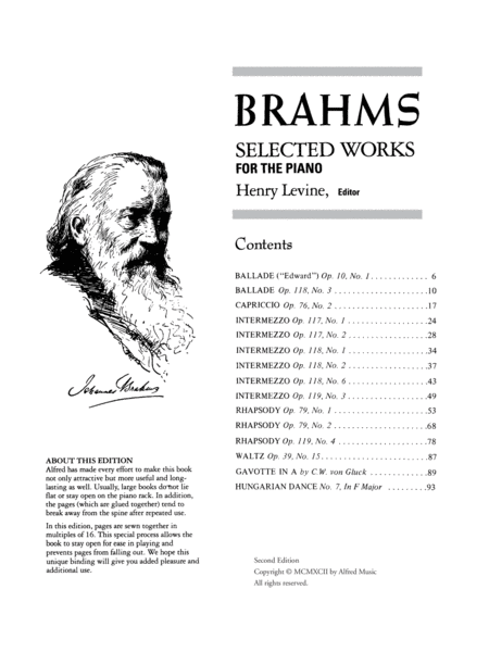 Brahms -- Selected Works by Johannes Brahms Piano Solo - Sheet Music