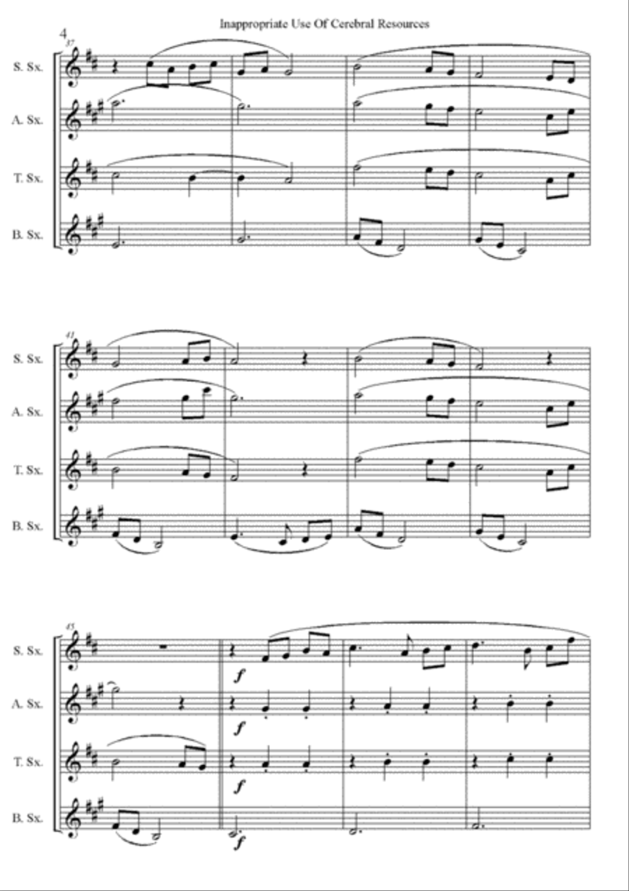 Innapropriate Use Of Cerebral Resources - A suite of 4 sax quartet pieces Saxophone Quartet scores gallery preview page 4