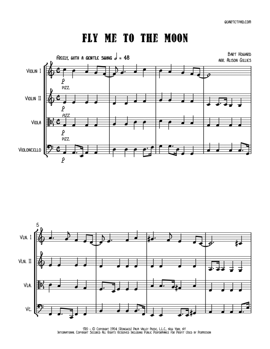 Fly Me To The Moon (in Other Words) String Quartet scores gallery preview page 1