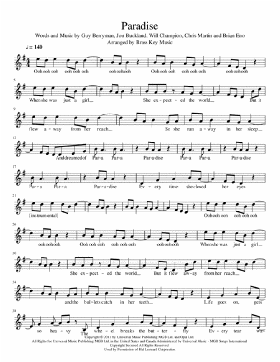 Paradise Trumpet Solo scores gallery preview page 1