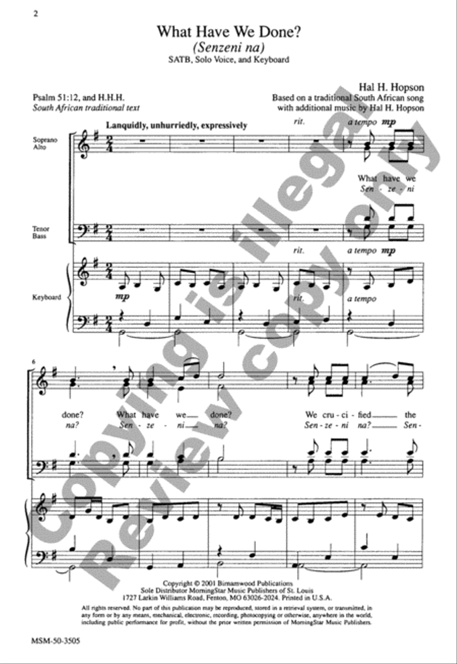 What Have We Done? (Senzeni na) 4-Part scores gallery preview page 2