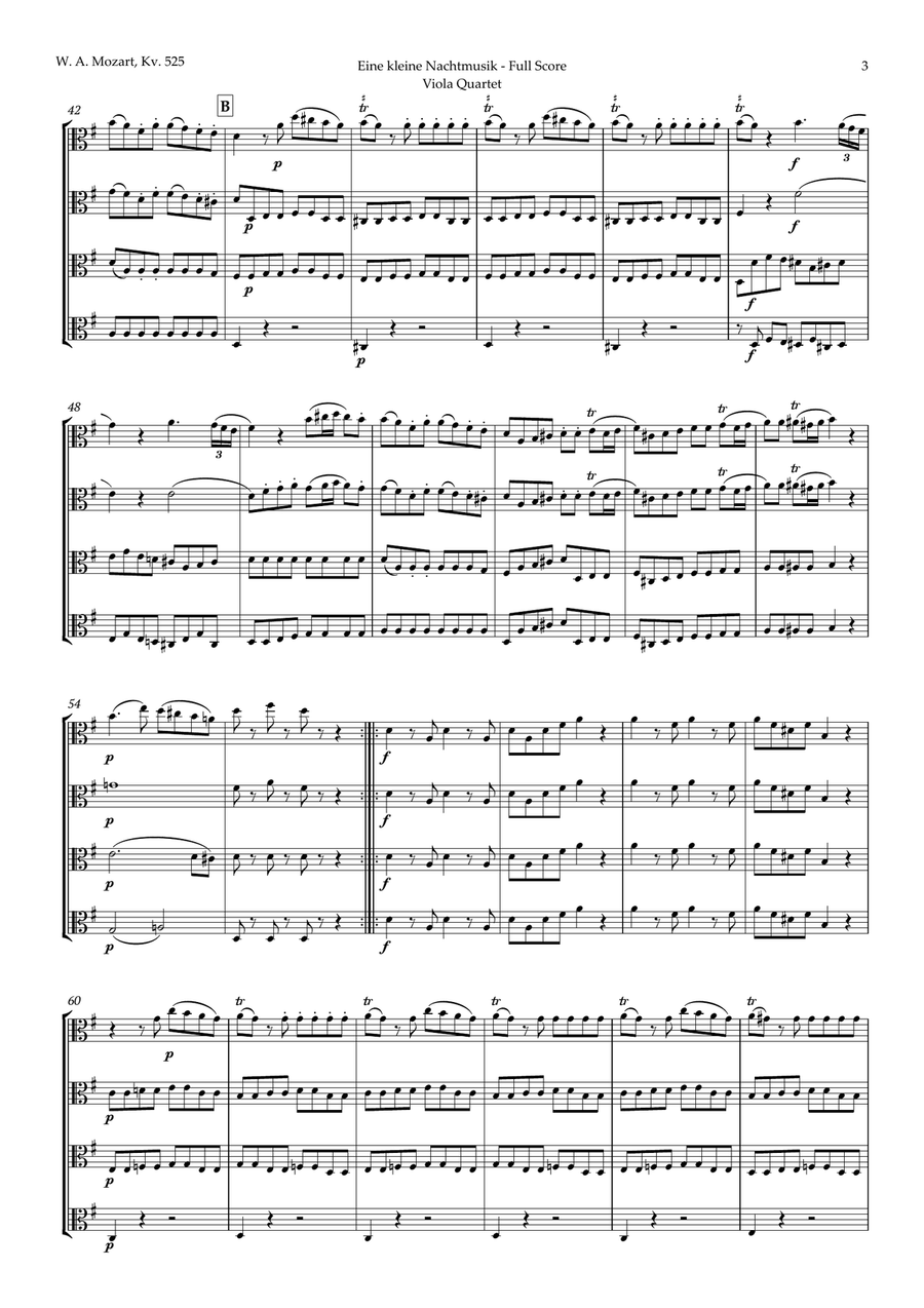 Eine kleine Nachtmusik by Mozart for Viola Quartet String Quartet scores gallery preview page 3