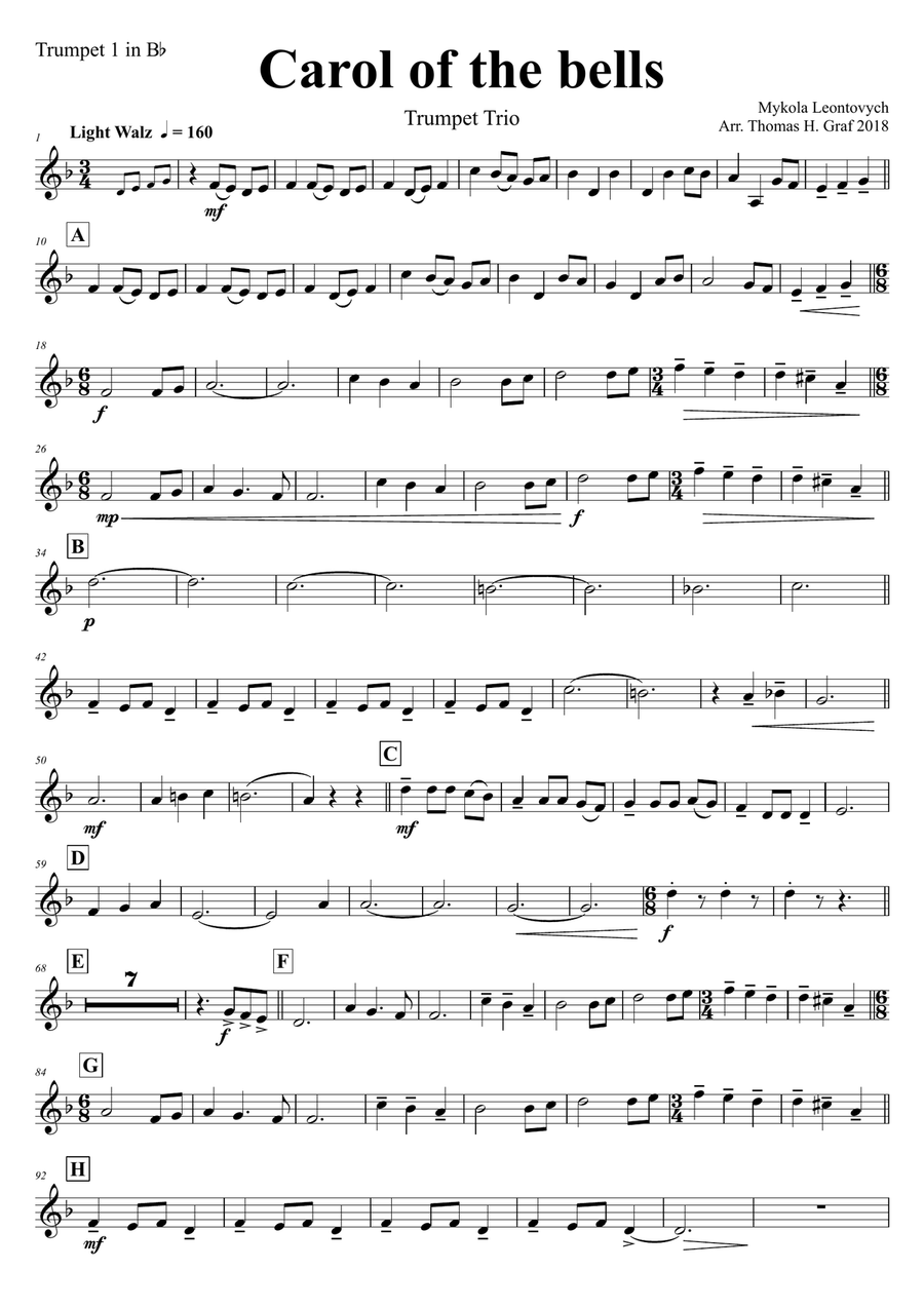 Carol of the Bells - Pentatonix style - Trumpet Trio Trumpet Trio scores gallery preview page 5