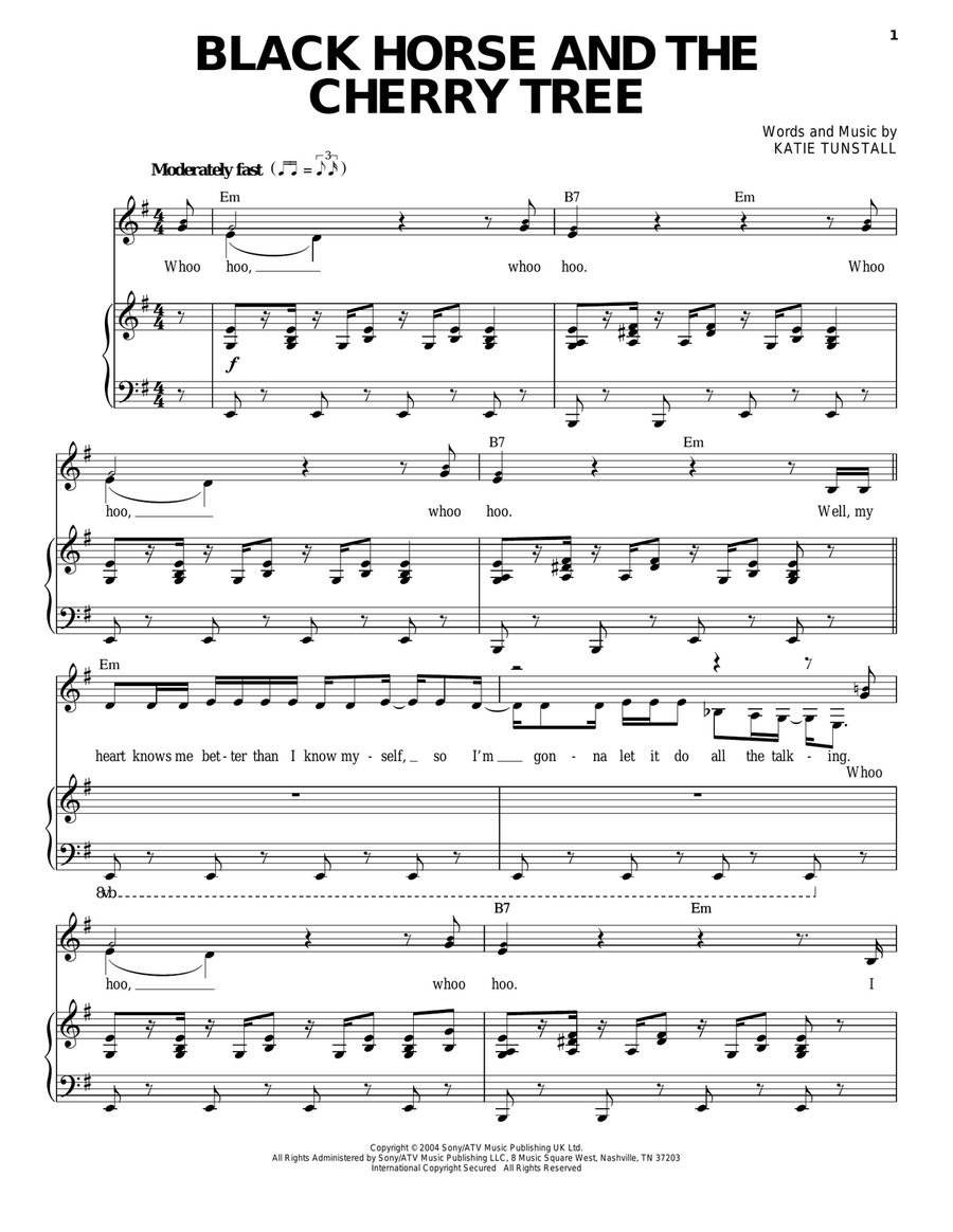 Black Horse And The Cherry Tree Piano, Vocal scores gallery preview page 1