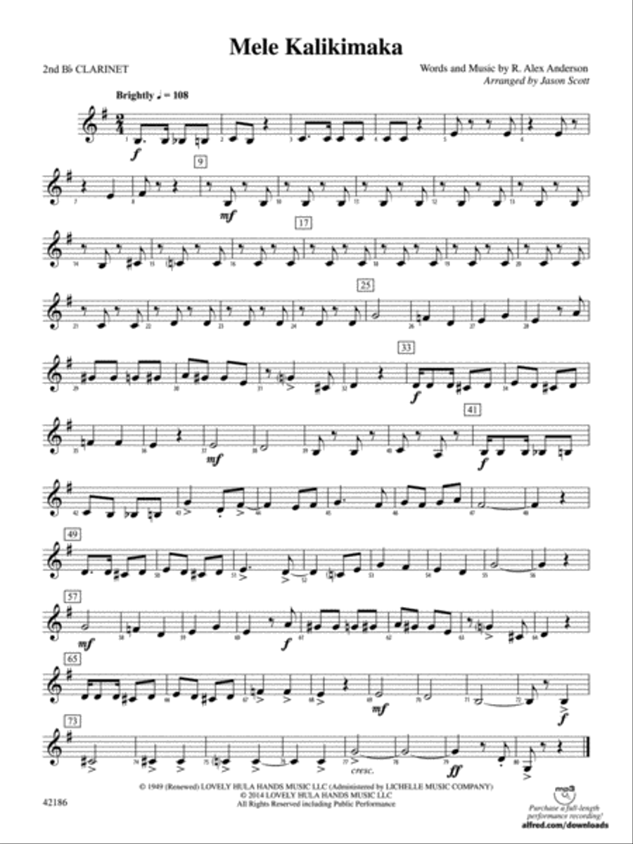 Mele Kalikimaka: 2nd B-flat Clarinet Concert Band scores gallery preview page 1