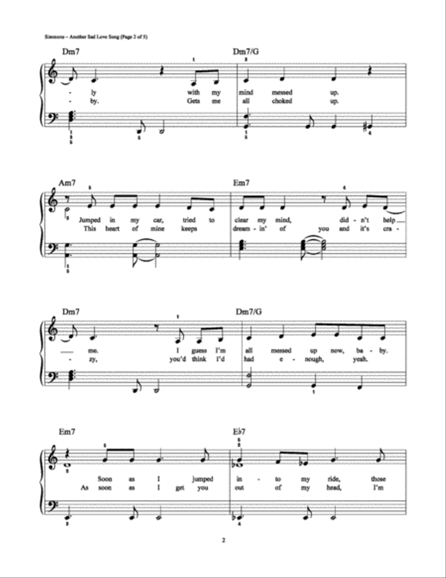 Another Sad Love Song Easy Piano scores gallery preview page 2