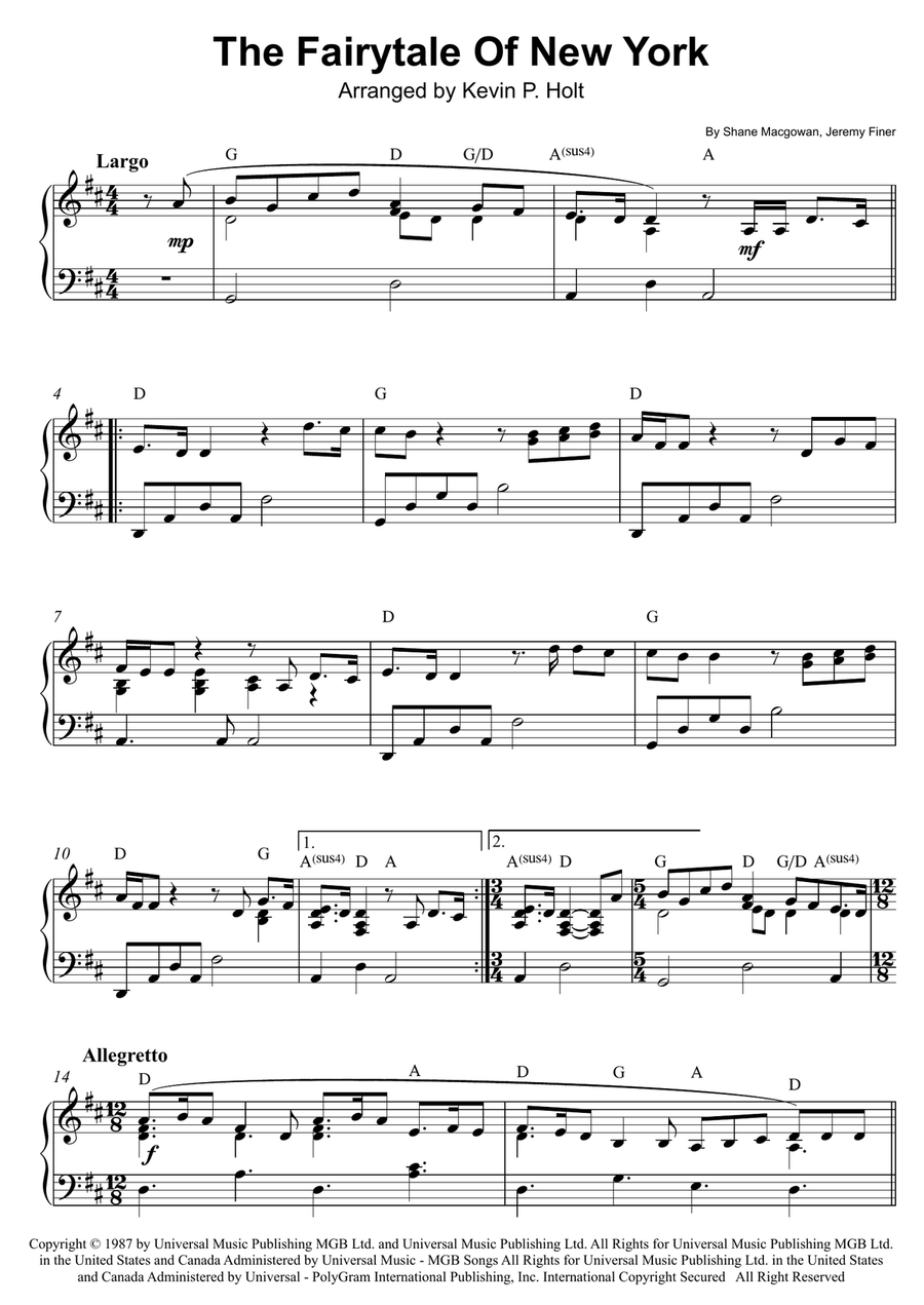 Fairytale Of New York Piano Solo scores gallery preview page 1