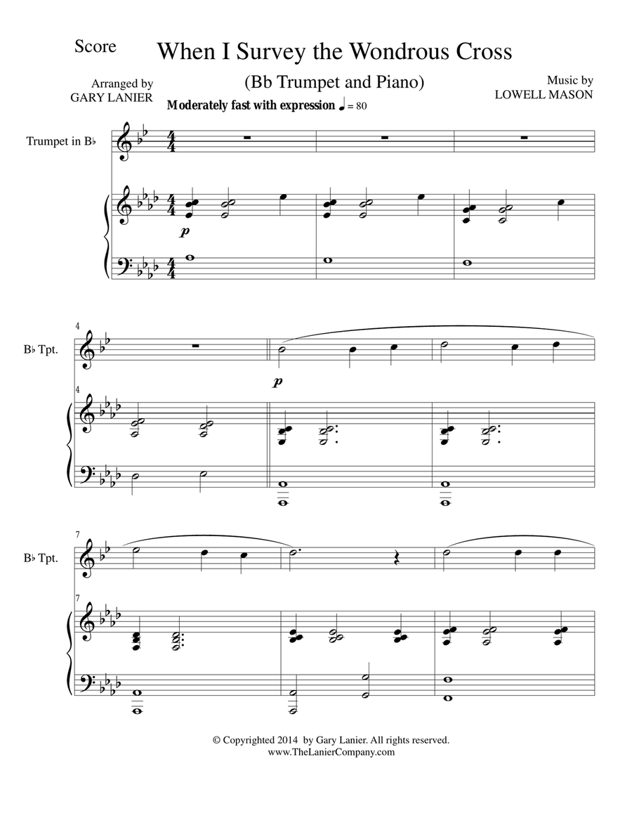 WHEN I SURVEY THE WONDROUS CROSS (Bb Trumpet/Piano and Trumpet Part) Trumpet Solo scores gallery preview page 1