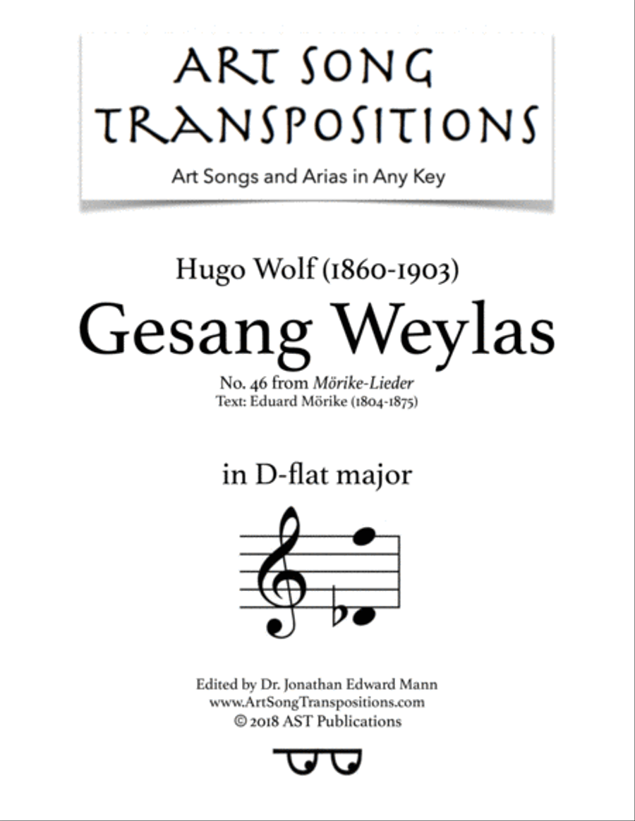 WOLF: Gesang Weylas (transposed to D-flat major) Voice scores gallery preview page 1