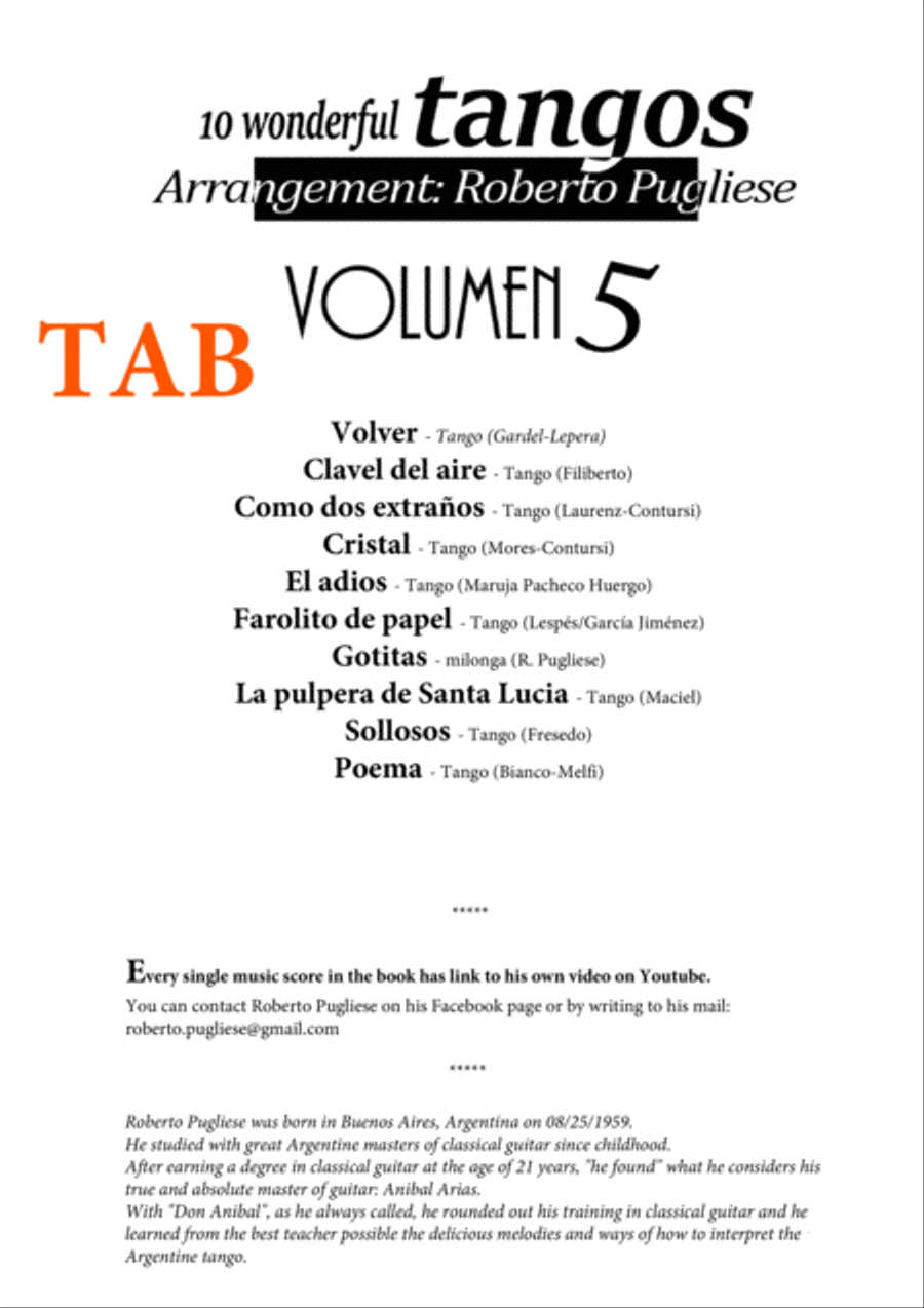 10 wonderful TANGOS for guitar by Roberto Pugliese - Volumen 5 Classical Guitar scores gallery preview page 5