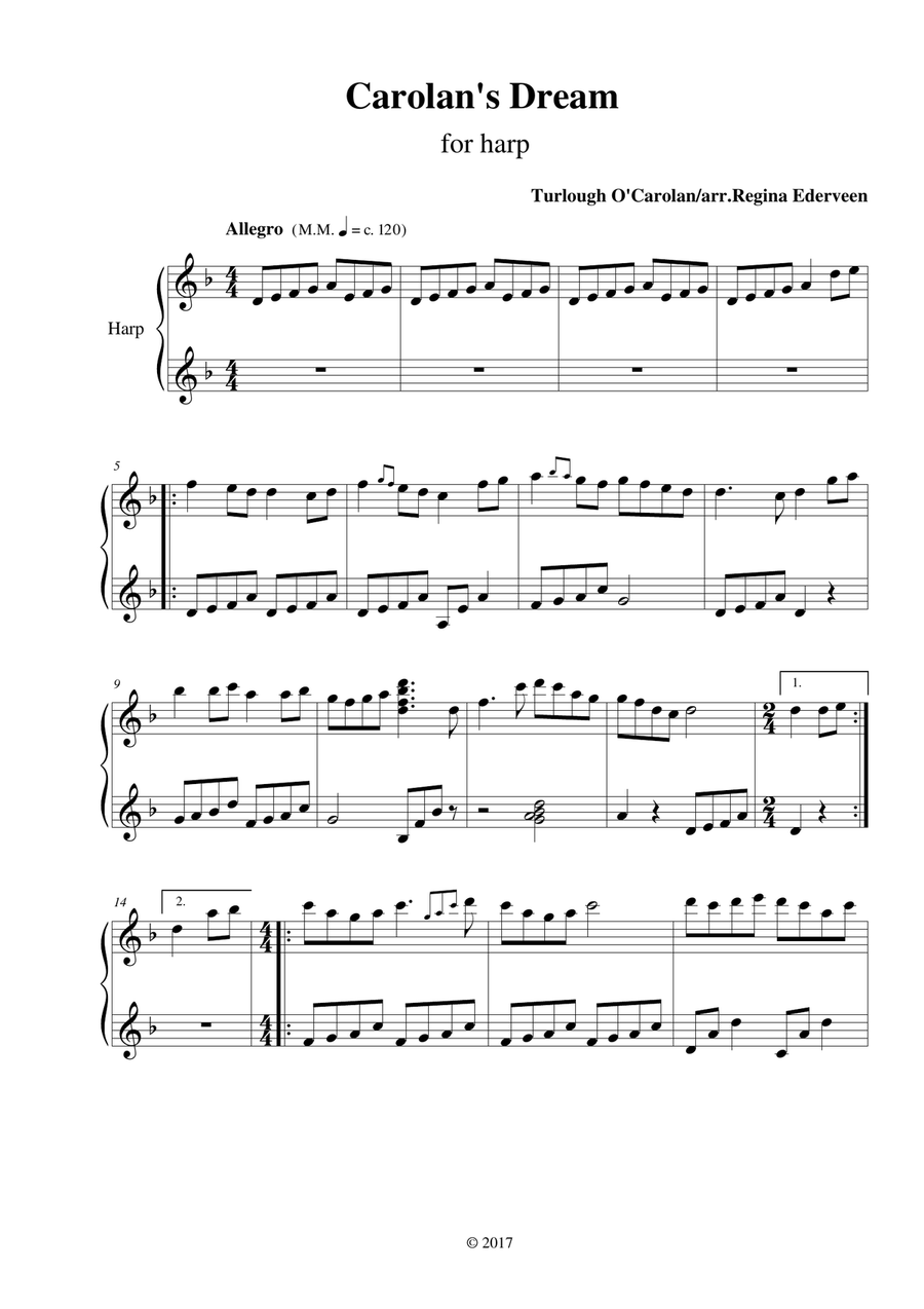 Carolan's Dream - lever harp solo Celtic Harp scores gallery preview page 1