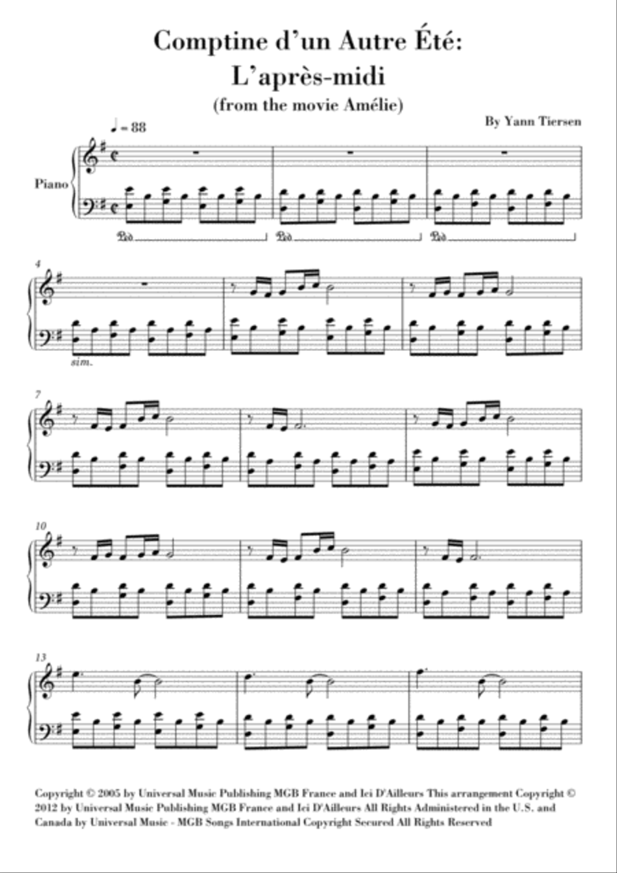 Comptine D'un Autre Été: L'après-midi Piano Solo scores gallery preview page 1