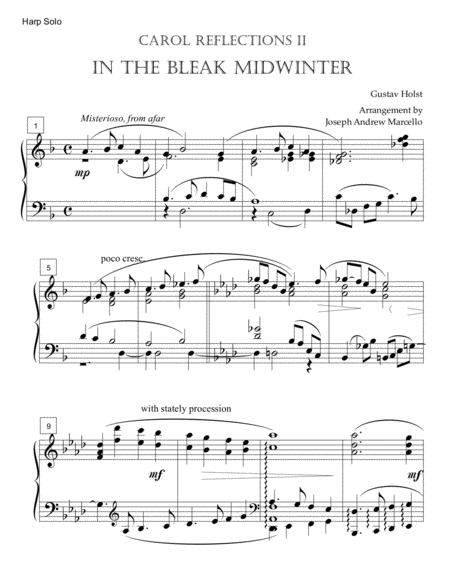 In the Bleak Midwinter Carol Variations - for Solo Harp