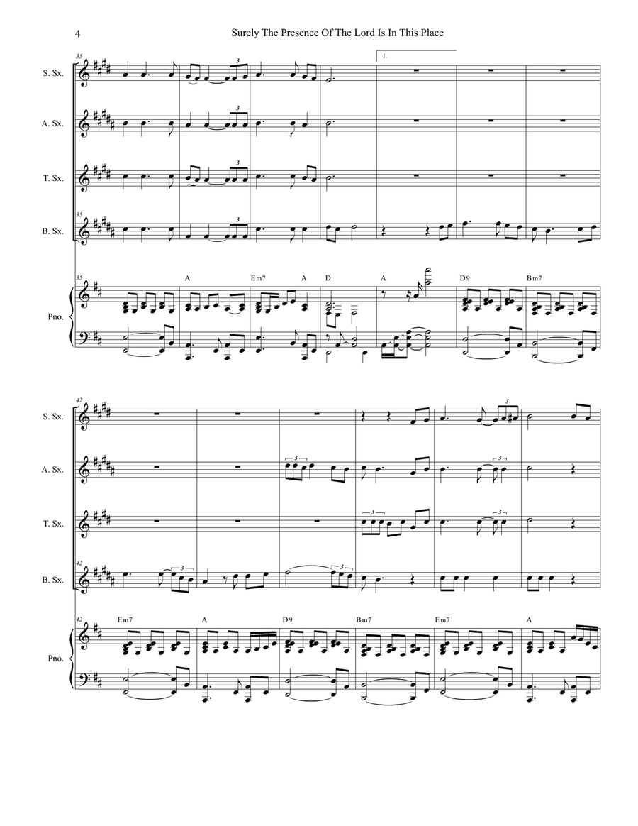 Surely The Presence Of The Lord Is In This Place Saxophone Quartet scores gallery preview page 4