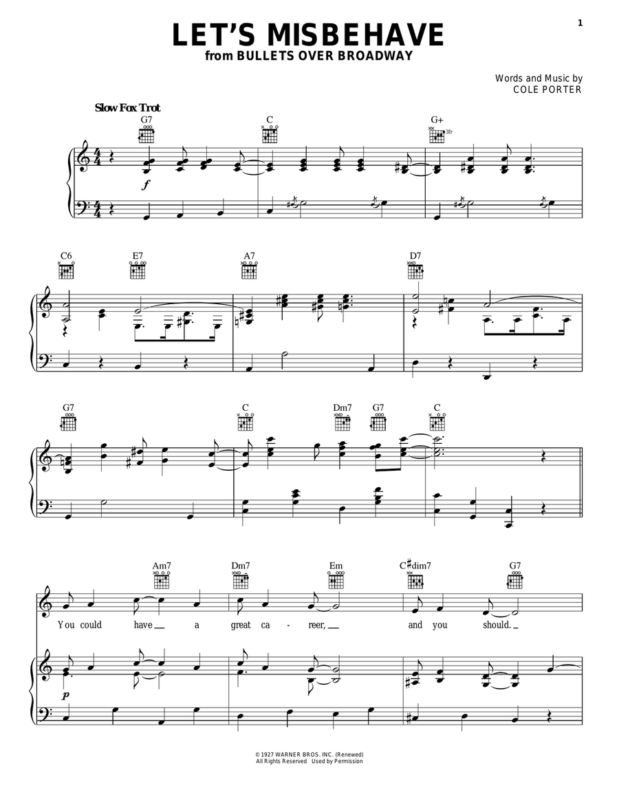 Let's Misbehave Piano, Vocal, Guitar scores gallery preview page 1