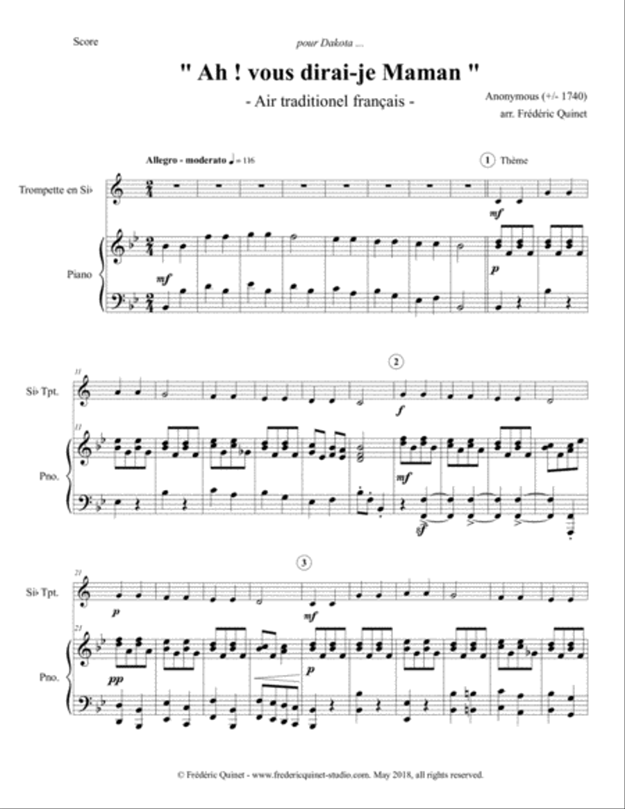 Ah! vous dirai-je Maman for trumpet & piano Trumpet Solo scores gallery preview page 3