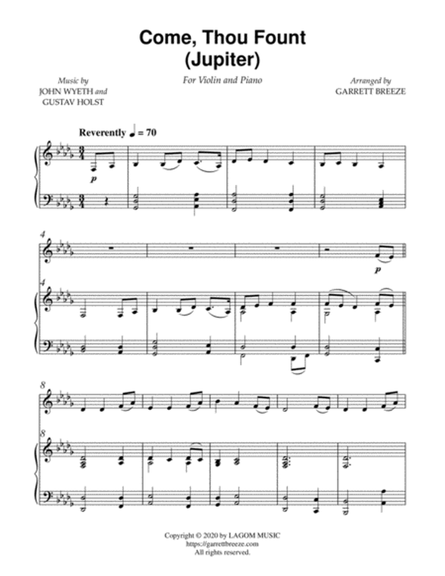 Come, Thou Fount of Every Blessing (Jupiter) - Solo Violin & Piano image number null