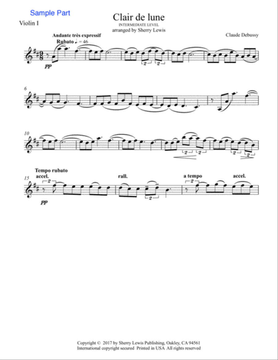 CLAIR DE LUNE String Trio intermediate level for string trio of two violins and cello or violin, vi String Trio scores gallery preview page 5