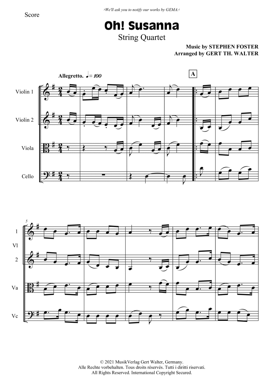 Oh! Susanna String Quartet scores gallery preview page 1