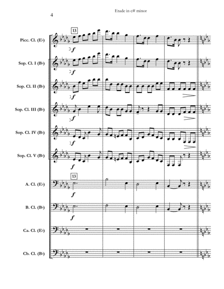 Etude for Piano in c# minor: Opus 2, No. 1 [for clarinet choir] (full score & set of parts) image number null