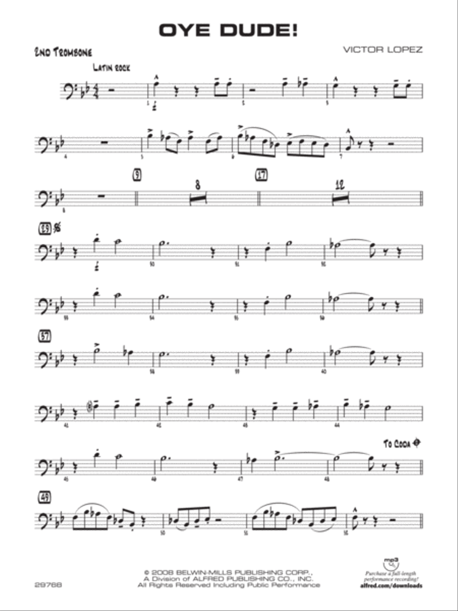 Oye Dude!: 2nd Trombone Jazz Ensemble scores gallery preview page 1