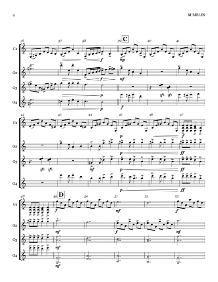 Bumbles (for Guitar Quartet) Guitar Ensemble scores gallery preview page 4