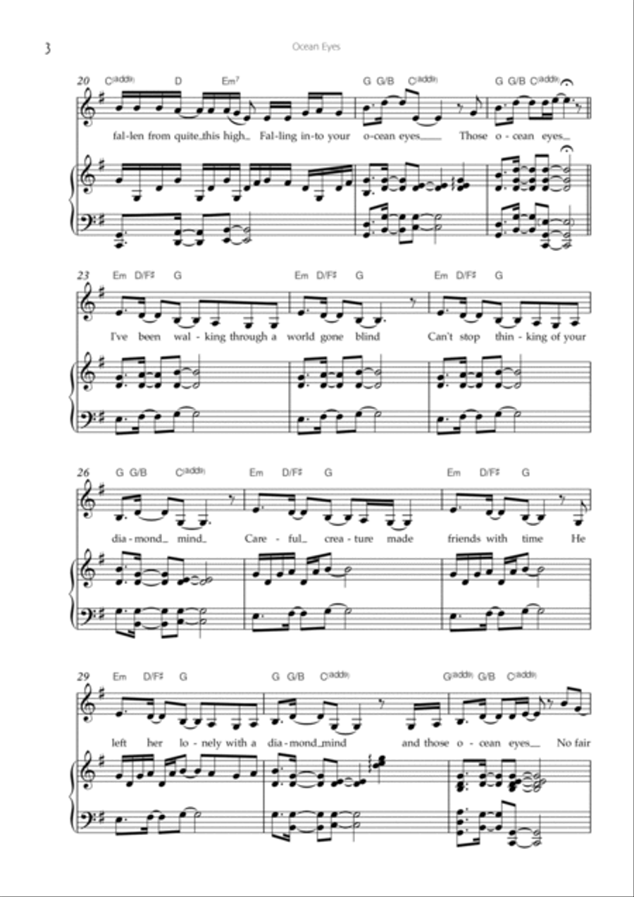 Ocean Eyes Piano, Vocal, Guitar scores gallery preview page 3