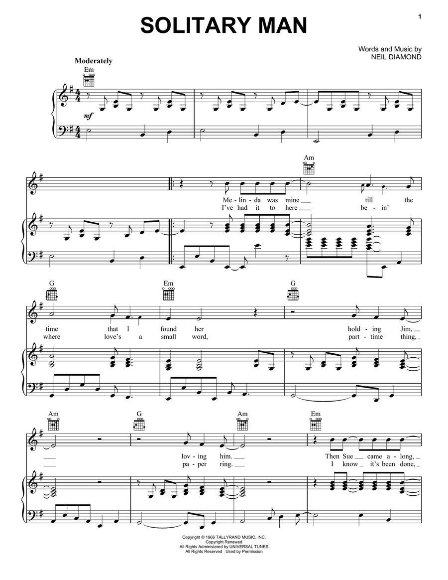 Solitary Man Solitary Man Acoustic Guitar scores gallery preview page 1