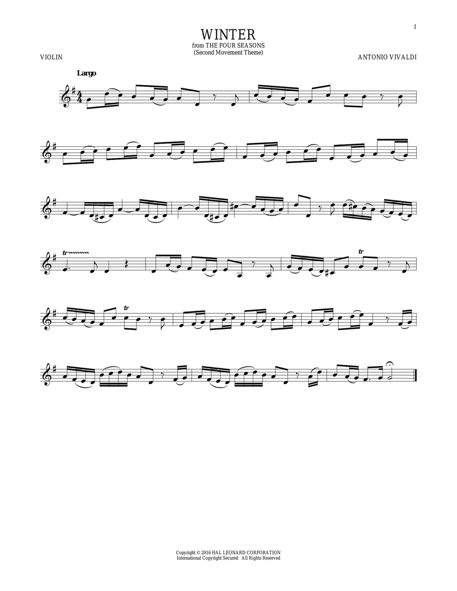 Winter (from The Four Seasons) Violin Solo scores gallery preview page 1
