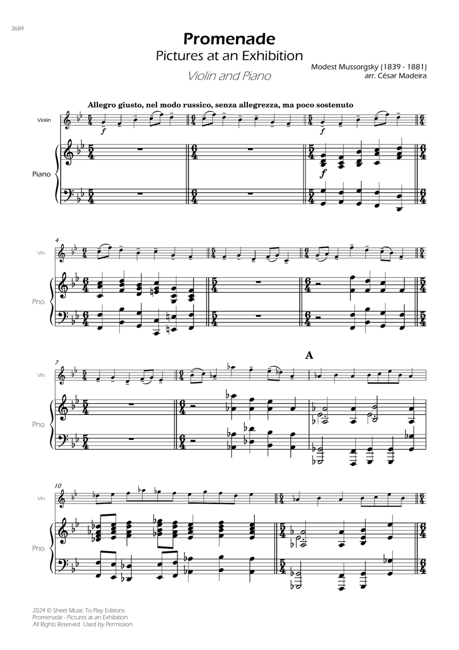 Book cover for Pictures at an Exhibition - Promenade - Violin and Piano (Full Score)