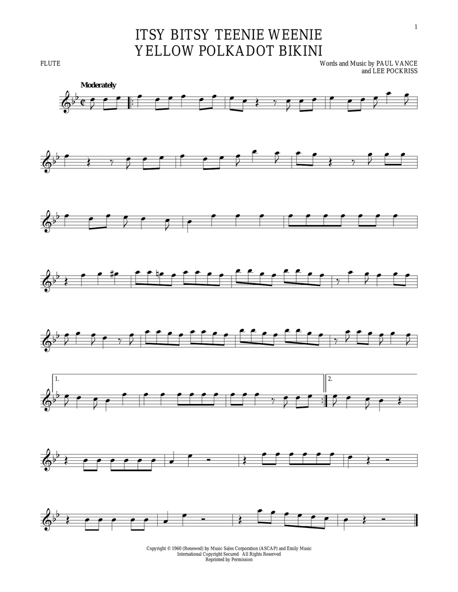 Itsy Bitsy Teenie Weenie Yellow Polkadot Bikini Flute Solo scores gallery preview page 1