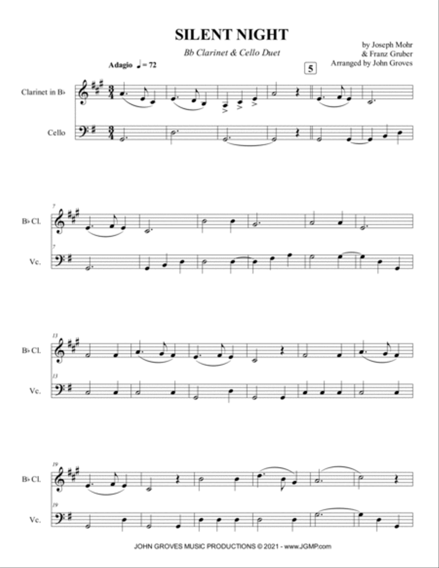 Silent Night - Clarinet & Cello Duet Clarinet scores gallery preview page 2
