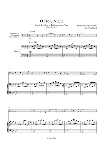 O Holy Night. For Solo Trombone/Euphonium in C (bass clef) and Piano image number null